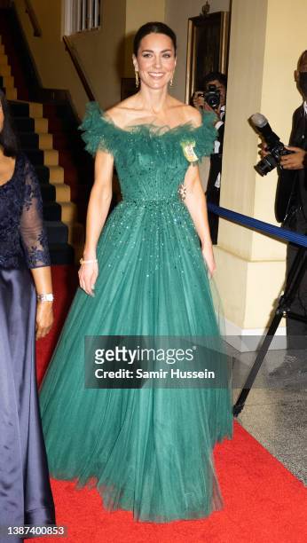 Catherine, Duchess of Cambridge attends a dinner hosted by the Governor General of Jamaica at King's House on March 23, 2022 in Kingston, Jamaica.