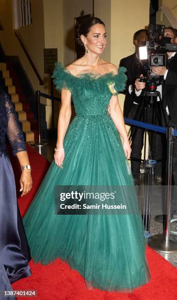 Catherine, Duchess of Cambridge attends a dinner hosted by the Governor General of Jamaica at King's House on March 23, 2022 in Kingston, Jamaica.