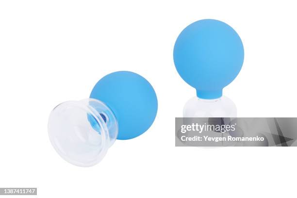cupping therapy cups isolated on white background - saugen mund benutzen stock-fotos und bilder
