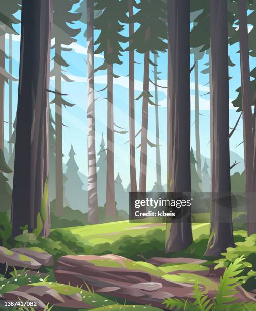 ilustraciones, imágenes clip art, dibujos animados e iconos de stock de bosque de luz - arboleda