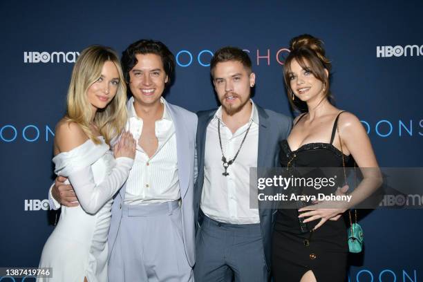 Ari Fournier, Cole Sprouse, Dylan Sprouse and Barbara Palvin attend the special screening of HBO Max's "Moonshot" at E.P. & L.P. On March 23, 2022 in...