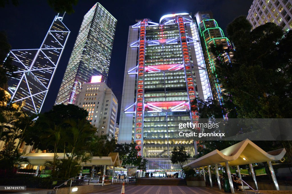 Statue Square bei Nacht, Hongkong