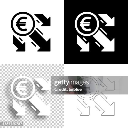 Euro decrease. Icon for design. Blank, white and black backgrounds - Line icon Euro decrease. Icon for design. Blank, white and black backgrounds - Line icon
