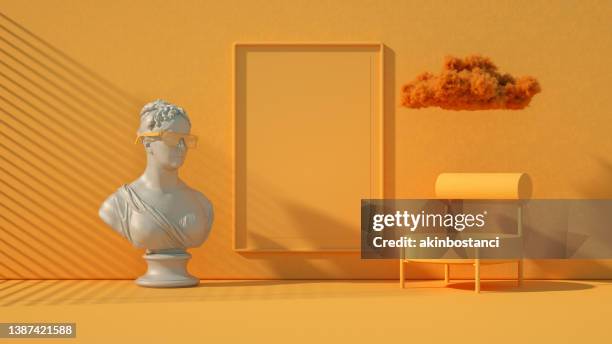 moderna escultura de quadro vazio interior fundo laranja - escultor - fotografias e filmes do acervo