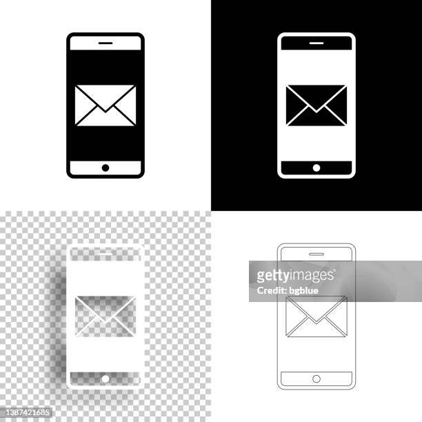 smartphone with email message. icon for design. blank, white and black backgrounds - line icon - kleurenverloop stock illustrations