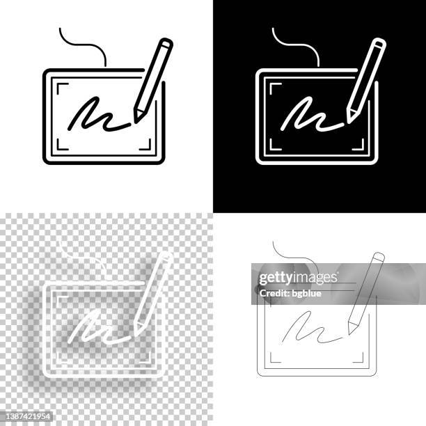 electronic signature. icon for design. blank, white and black backgrounds - line icon - graphics tablet stock illustrations