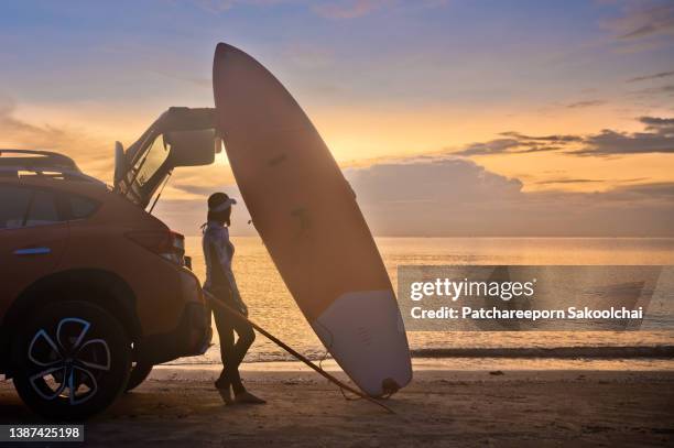 paddle sunset - surf board foto e immagini stock