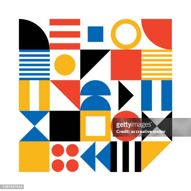 ilustrações de stock, clip art, desenhos animados e ícones de abstract geometric pattern artwork. retro colors and white background. - red and blue design