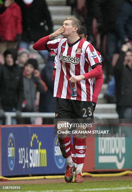 Sunderland's Northern Irish midfielder James McClean celebrates scoring the opening goal of the English Premier League football match between...