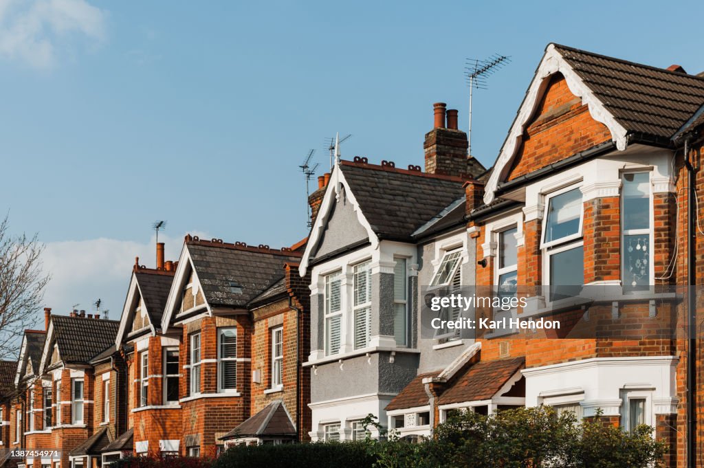 London townhouses at sunset