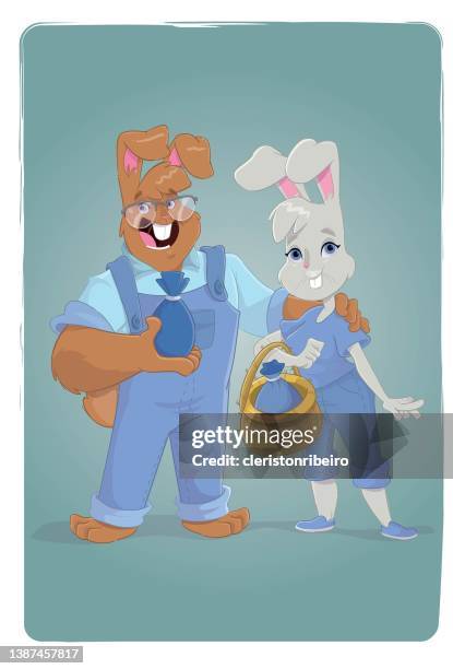 the easter couple - two rabbits stock illustrations