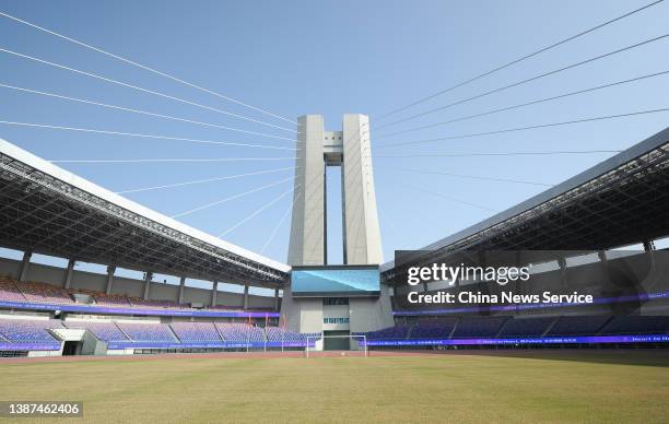 General view of the Yellow Dragon sports complex main stadium for the 19th Asian Games Hangzhou 2022 on March 24, 2022 in Hangzhou, Zhejiang Province...