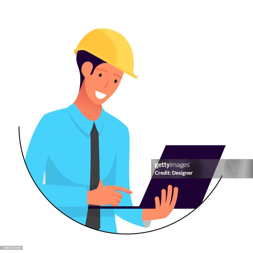 Engineering Work Vector Engineer Using Laptop Concept Vector Illustration High-Res Vector ...