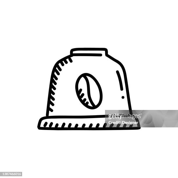 coffee capsule hand drawn icon, doodle style vector illustration - coffee capsules stock illustrations