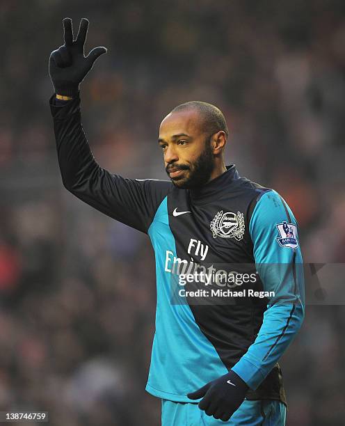 Thierry Henry of Arsenal looks on during the Barclays Premier League match between Sunderland and Arsenal at the Stadium of Light on February 11,...