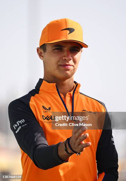 Lando Norris of Great Britain and McLaren walks the track during previews ahead of the F1 Grand Prix of Saudi Arabia at the Jeddah Corniche Circuit...