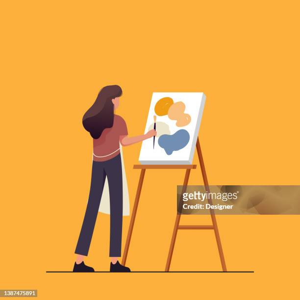 young artist painting concept vector illustration - artist stock illustrations