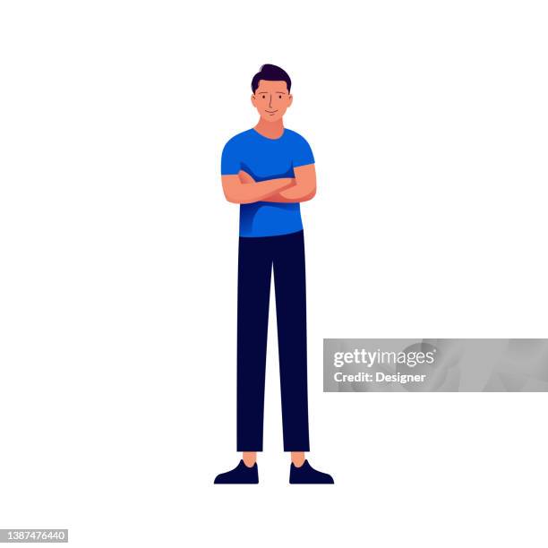 young man standing white background concept vector illustration - flat character stock illustrations