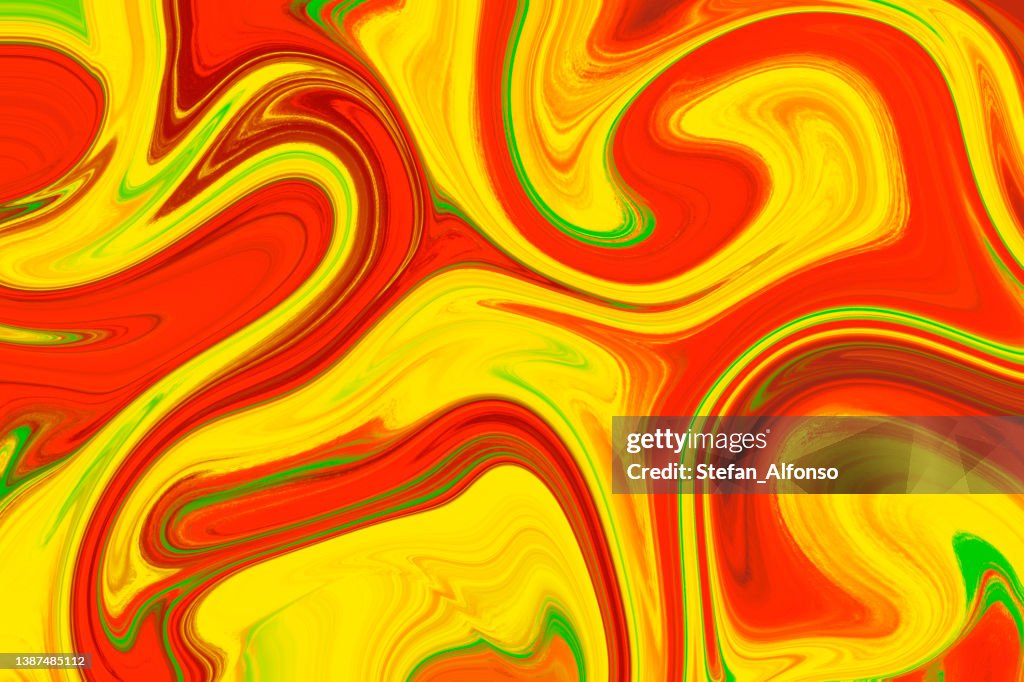 Liquid Abstract Background Digital Illustration In Yellow Red And Green ...