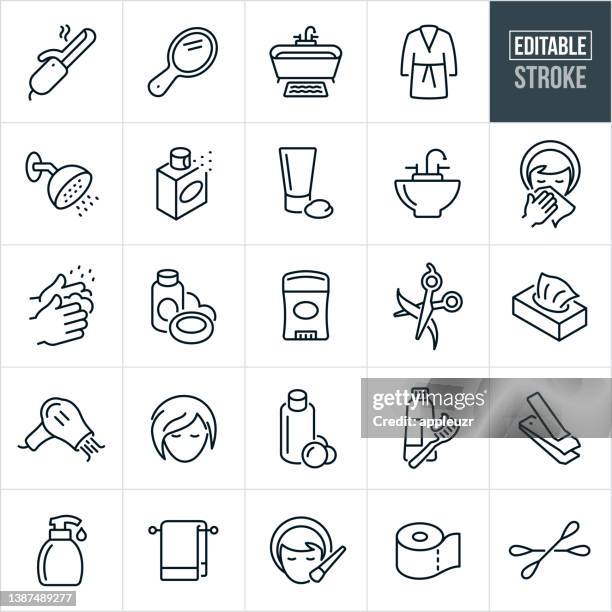 illustrations, cliparts, dessins animés et icônes de icônes de ligne mince de soins personnels - trait modifiable - parfumerie