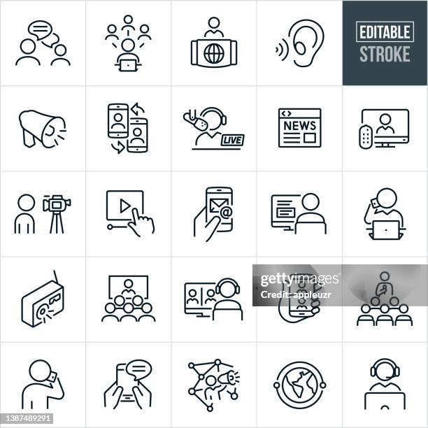 bildbanksillustrationer, clip art samt tecknat material och ikoner med communications thin line icons - editable stroke - radio och tv utsändning