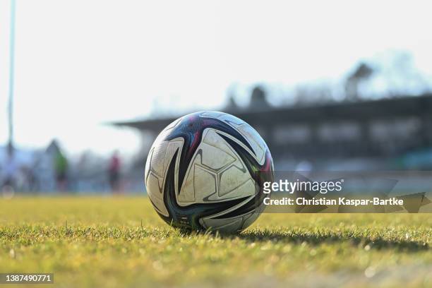Matchball is seen prior to the international friendly match between Germany U18 and France U18 at GAZI-Stadion on March 24, 2022 in Stuttgart,...
