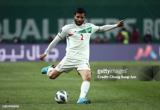 Aref Gholami of Iran in action during the FIFA World Cup Asian Qualifier Final Round Group A match between South Korea and Iran at Seoul World Cup...