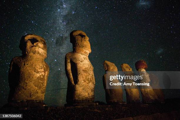 The Moai of Easter island at Tongariki under the stars on February 25, 2012. Photo by Amy Toensing.