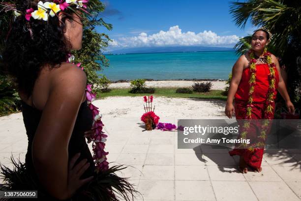 Fia Fia dancers prepare to perform for tourists in Apia, Samoa on February 27, 2012.