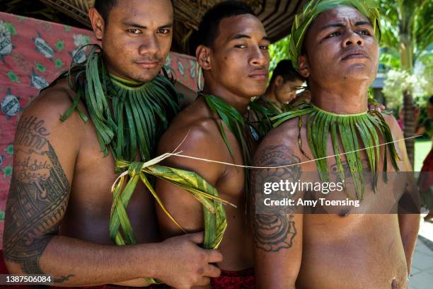 Fia Fia dancers prepare to perform for tourists in Apia, Samoa on February 27, 2012.