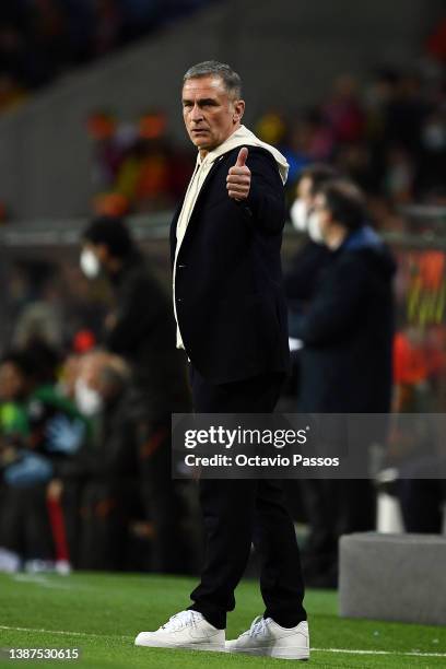 Turkey Head Coach Stefan Kuntz instructs his team during the 2022 FIFA World Cup Qualifier knockout round play-off match between Portugal and Turkey...