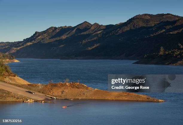 Fishing boat launch under the Warm Springs Bridge at Lake Sonoma, a large North Coast reservoir of drinking water that has fallen to 38% capacity, is...