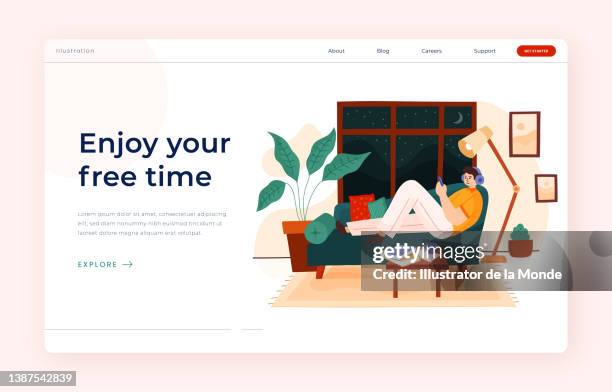 free time hand drawn illustration - using phone couch stock illustrations