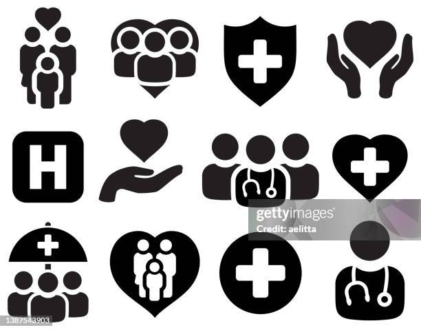 medical icons in black - medical stock illustrations