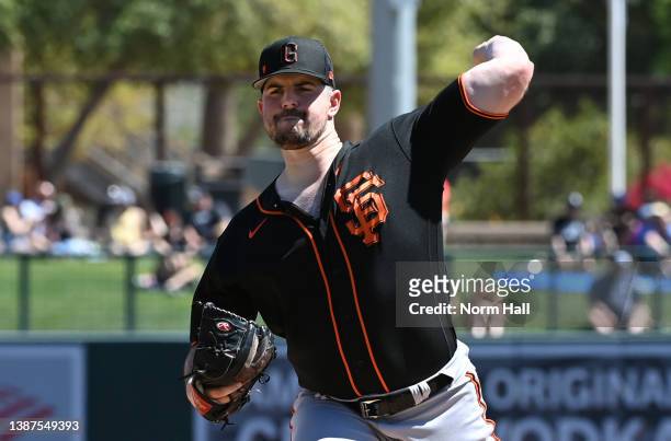 Carlos Rondon of the San Francisco Giants delivers a warm up pitch prior to the start of the first inning against the Chicago White Sox during a...