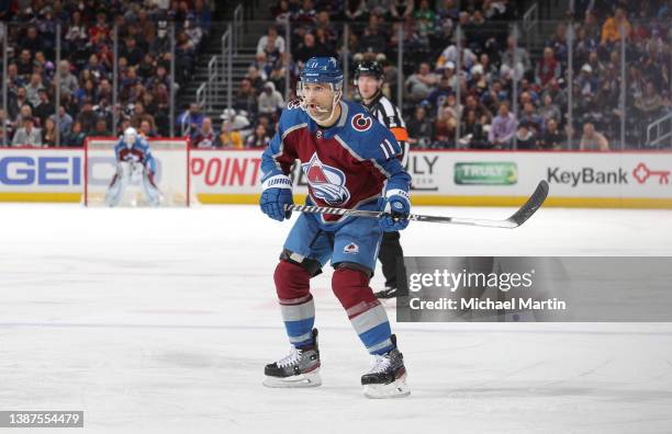 Andrew Cogliano of the Colorado Avalanche skates against the Vancouver Canucks at Ball Arena on March 23, 2022 in Denver, Colorado.