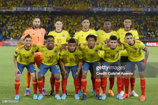 Players of Colombia pose for the team photo prior a match between Colombia and Bolivia as part of FIFA World Cup Qatar 2022 Qualifier on March 24,...