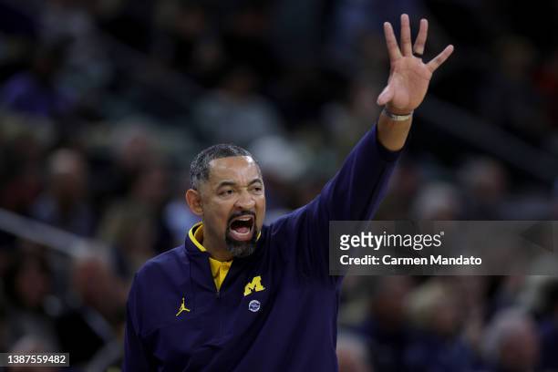Head coach Juwan Howard of the Michigan Wolverines reacts during the first half against the Villanova Wildcats of the NCAA Men's Basketball...