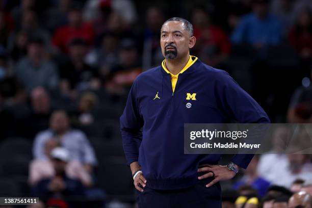 Head coach Juwan Howard of the Michigan Wolverines looks on during the second half against the Villanova Wildcats of the NCAA Men's Basketball...