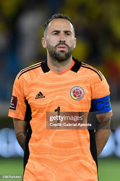 David Ospina of Colombia looks on before a match between Colombia and Bolivia as part of FIFA World Cup Qatar 2022 Qualifier on March 24, 2022 in...