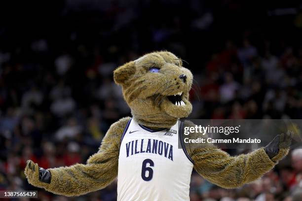 The Villanova Wildcats mascot is seen during the second half of the game against the Michigan Wolverines in the NCAA Men's Basketball Tournament...