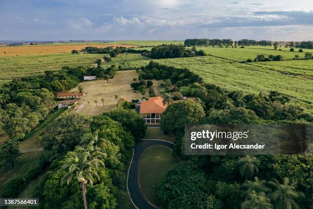 aerial view of entrance to farmhouse in brazil - brazil village stock pictures, royalty-free photos & images