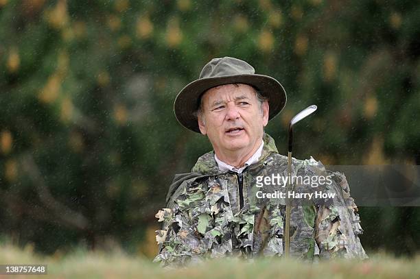 Actor Bill Murray hits a shot on the fourth hole during the third round of the AT&T Pebble Beach National Pro-Am at Pebble Beach Golf Links on...