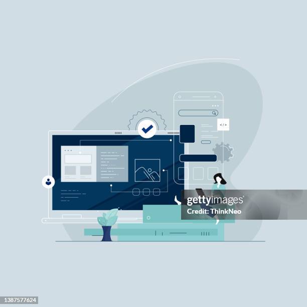 website and mobile application design and development concept, workflow management - product development process flowchart stock illustrations