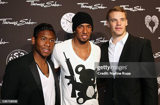 Football players David Alaba, Jerome Boateng and Manuel Neuer of FC Bayern Muenchen attend the Thomas Sabo Party at Postpalast on February 11, 2012...