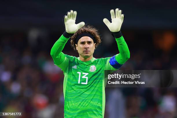 Guillermo Ochoa of Mexico reacts during a match between Mexico and United States as part of Concacaf 2022 FIFA World Cup Qualifiers at Azteca Stadium...