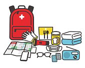 Simple and easy-to-use vector illustration material of disaster prevention goods / emergency goods / disaster prevention supplies / carry-out bag