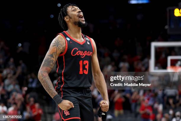 Wan Roberts of the Houston Cougars reacts during the second half against the Arizona Wildcats in the NCAA Men's Basketball Tournament Sweet 16 Round...