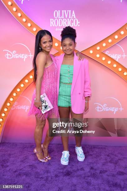 Christina Milian and Violet Nash attend the premiere of "Olivia Rodrigo: Driving Home 2 U " at Regency Village Theatre on March 24, 2022 in Los...