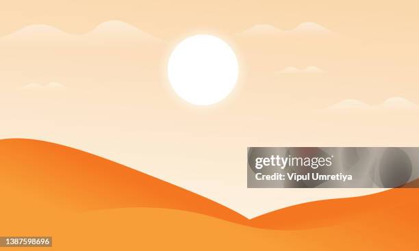 bright sunrise over the desert sand dunes. - desert safari stock illustrations